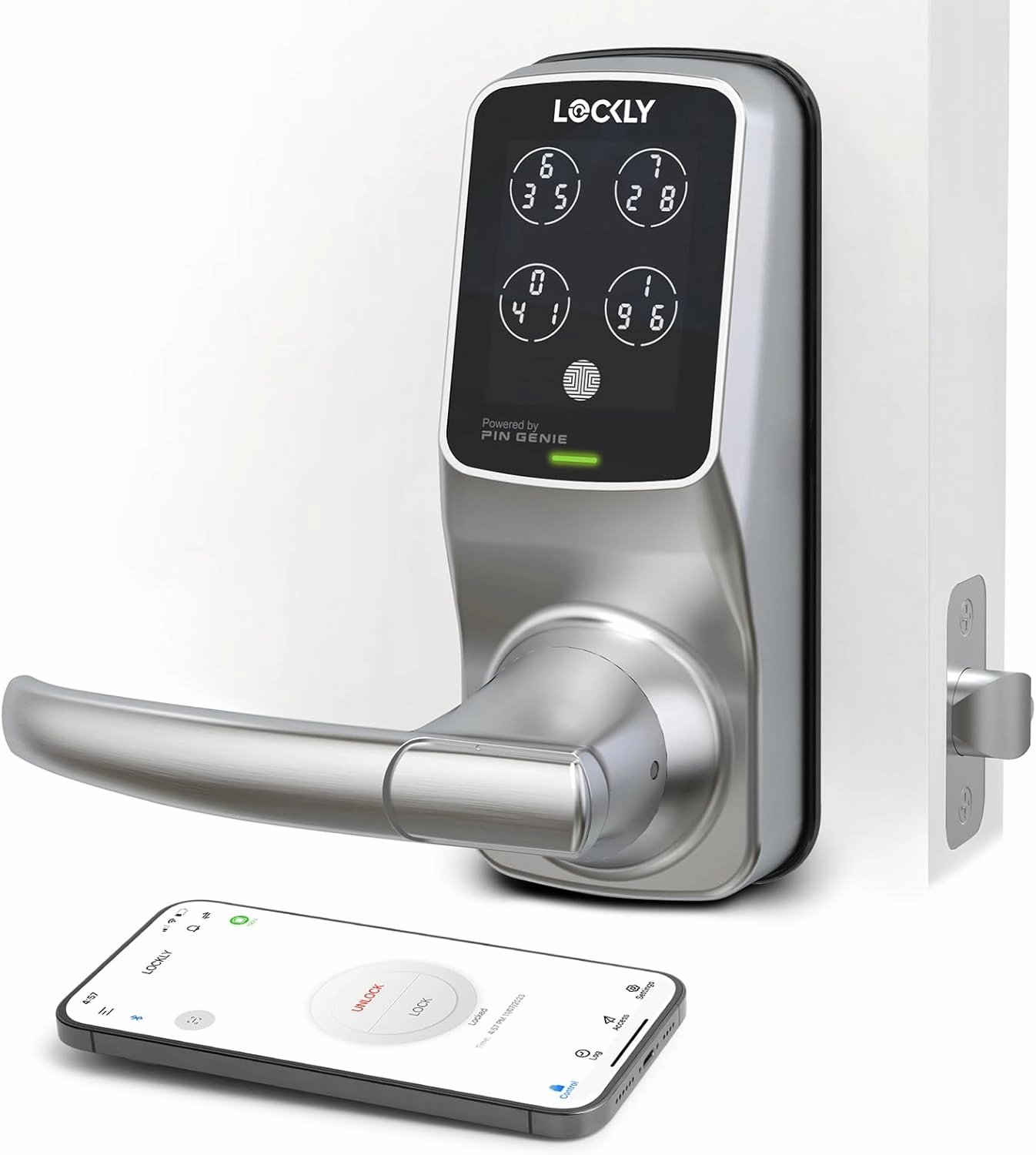 Lockly Smart Lock Model 6S, Bluetooth Smart Door Lock, Keyless Entry Door Lock, Touchscreen Keypad, App Control, eKeys and Offline Access Code, Auto Lock - Satin Nickel