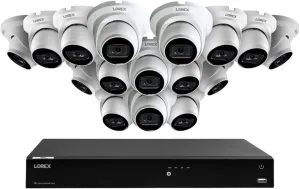 Lorex 4K 8MP 16-Camera Capable (Wired or Fusion Wi-Fi) 4TB PoE NVR System with 16 IP Dome Cameras - Color Night Vision, Smart Motion Detection (Person/Vehicle), IP67, Listen-in Audio (White)