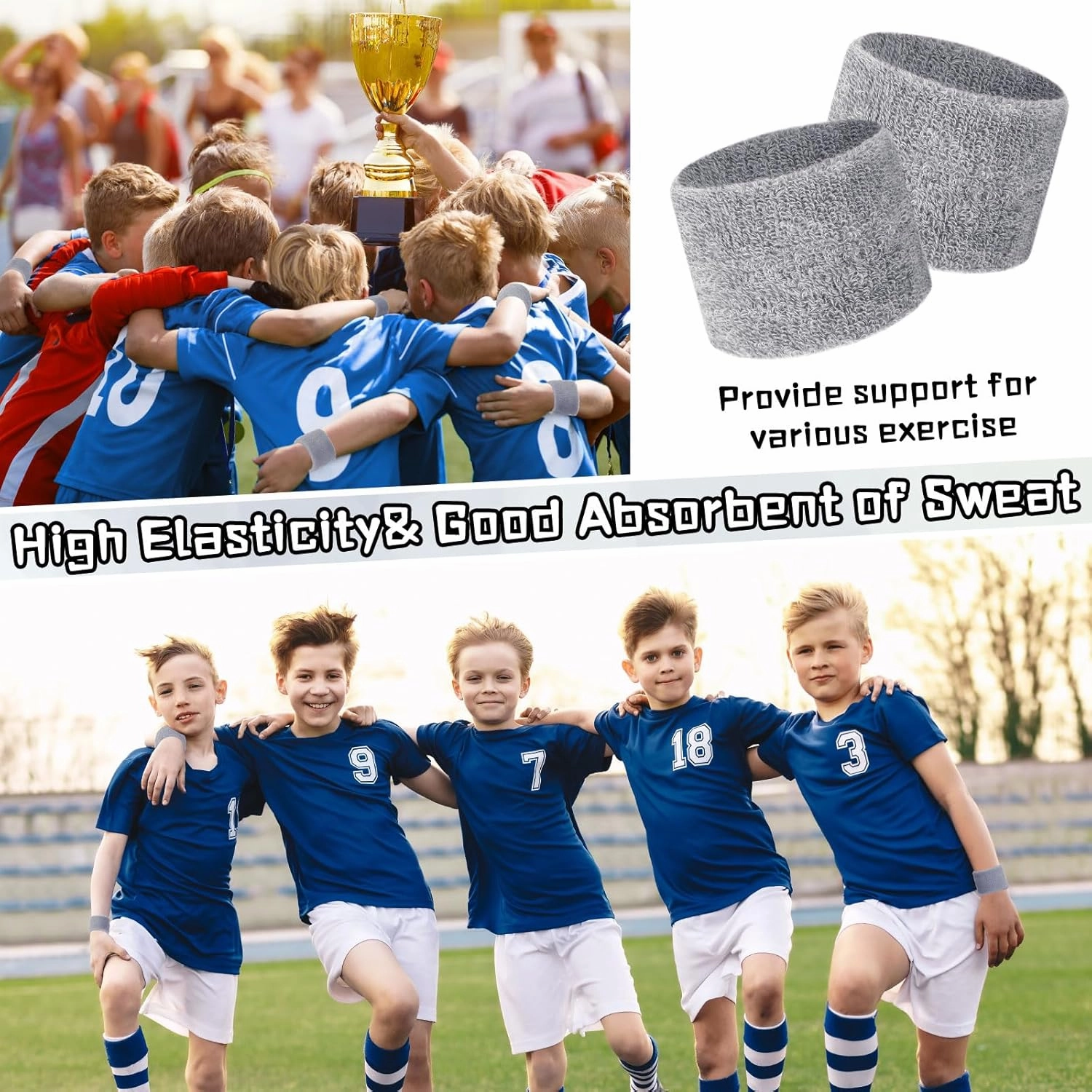 Lounsweer 72 Pcs Bulk Sports Wristbands - Sweatbands for Kids, Gifts, Party Favors, Athletics, and Fans