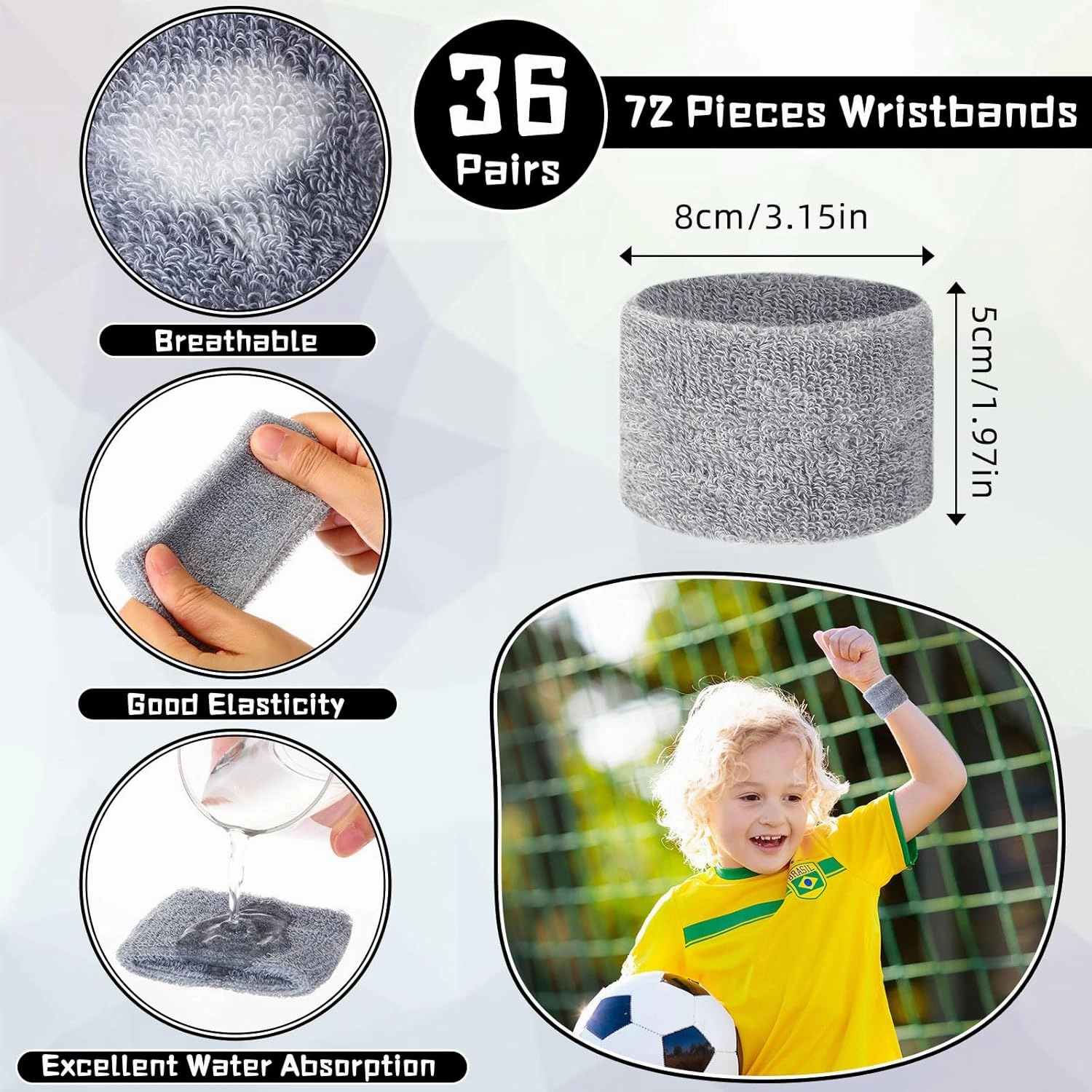 Lounsweer 72 Pcs Bulk Sports Wristbands - Sweatbands for Kids, Gifts, Party Favors, Athletics, and Fans