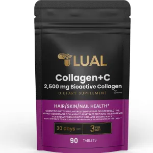 LUAL Collagen Plus Vitamin c | Collagen   Vitamin C 60 mg Collagen   C Tablets, 2,500mg, 90 Tablets