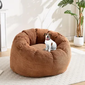 LukeAlon Bean Bag Chair with Filler, Corduroy Bean Bag Chairs for Adults with Petal Armrest Fluffy Bean Bag Sofa Floor Chair Comfy Chair Sofa for Bedroom, Living Room, Game, (44"×44"×26") Brown