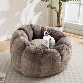 LukeAlon Bean Bag Chair with Filler, Faux Fur Bean Bag Chairs for Adults with Petal Armrest Fluffy Bean Bag Sofa Floor Chair Comfy Chair Sofa for Bedroom, Living Room, Game, (44"×44"×26") Brown