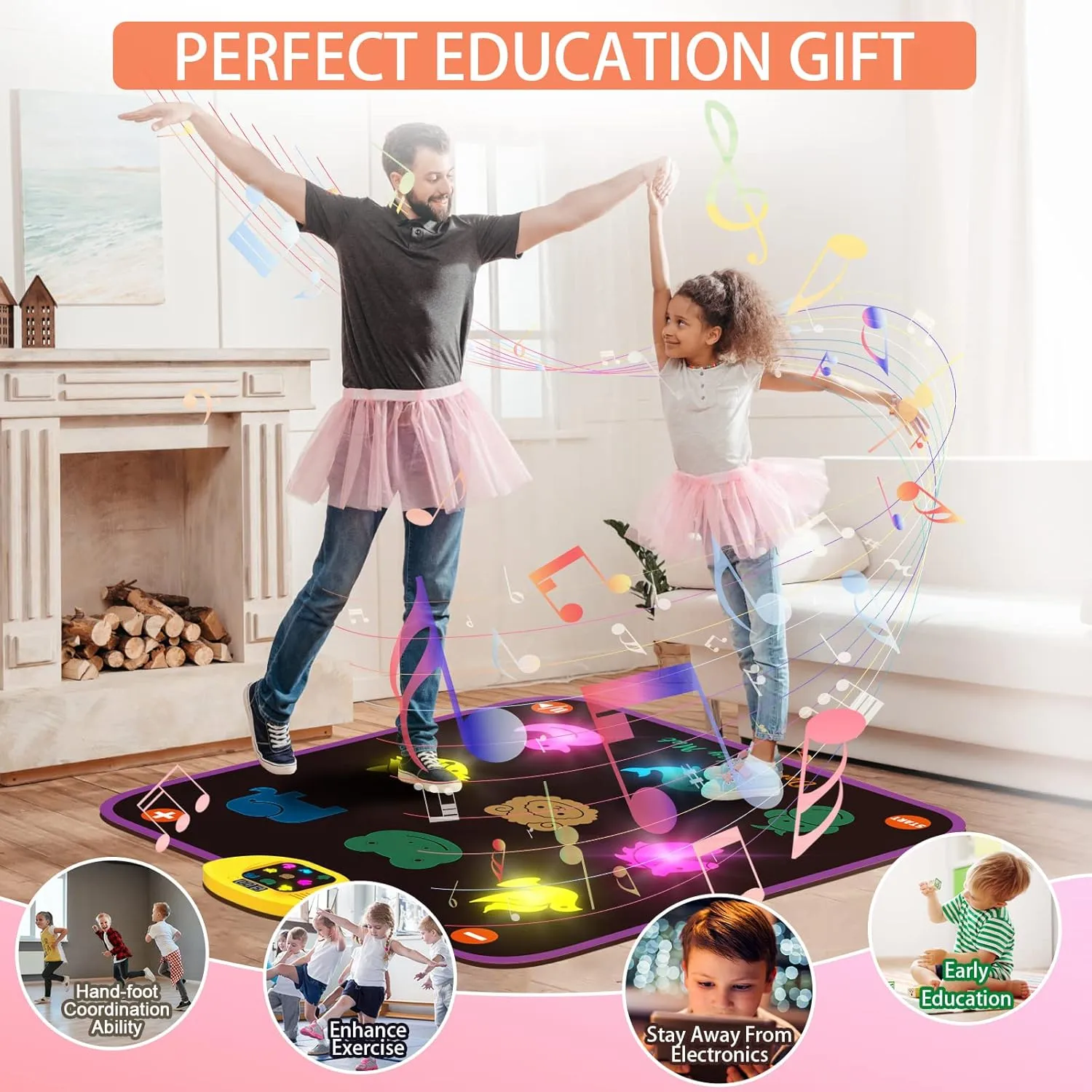 Luminous Dance Mat for Kids, Great Volume Control, Small Animal Dance Pad with 5 Gaming Modes, Large Size 35'' X 40'', Ideas Birthday Toys for Age 3  Year Old…