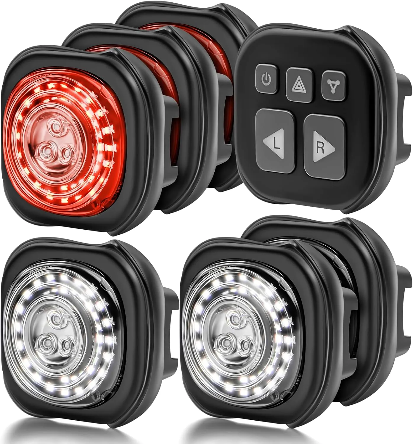 Luvan Smart Bike Light with Remote Controller - Sync Front & Rear LED Light Set, 5 Night & Daytime Mode | Turn Signals | Brake Lights, Rechargeable Bicycle Light for Night Riding, Dog, Running,Scooter