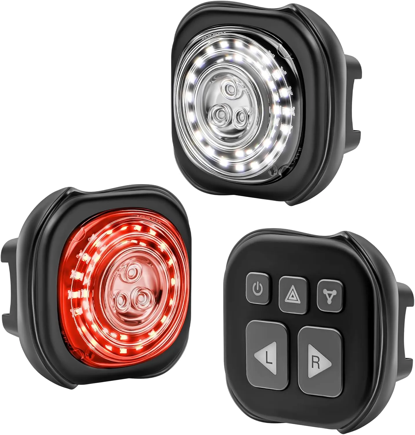 Luvan Smart Bike Light with Remote Controller - Sync Front & Rear LED Light Set, 5 Night & Daytime Mode | Turn Signals | Brake Lights, Rechargeable Bicycle Light for Night Riding, Dog, Running,Scooter