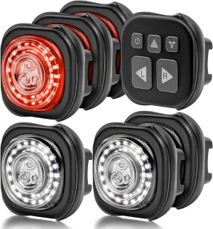 Luvan Smart Bike Light with Remote Controller - Sync Front & Rear LED Light Set, 5 Night & Daytime Mode | Turn Signals | Brake Lights, Rechargeable Bicycle Light for Night Riding, Dog, Running,Scooter
