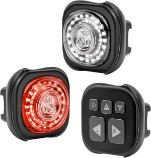 Luvan Smart Bike Light with Remote Controller - Sync Front & Rear LED Light Set, 5 Night & Daytime Mode | Turn Signals | Brake Lights, Rechargeable Bicycle Light for Night Riding, Dog, Running,Scooter