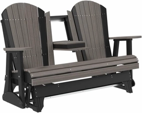 LuxCraft 5' Adirondack Double Glider Bench, 2 Person Outdoor Glider Chair, Outdoor Gliding Loveseat (Coastal Gray & Black)