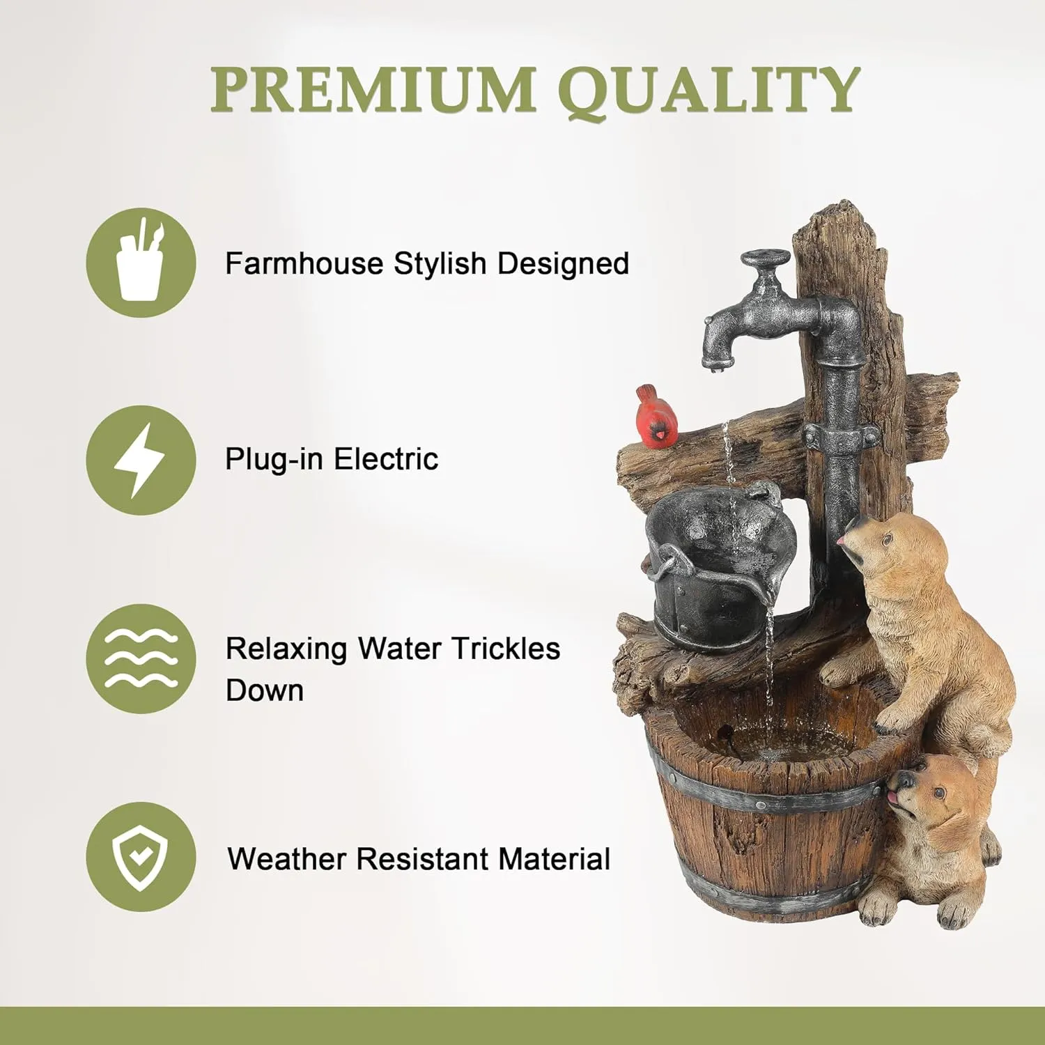 LuxenHome Outdoor Water Fountain, 30 Inch Puppies and Pump Resin Water Fountains Indoor with LED Lights, Farmhouse Waterfall Outdoor, Indoor Fountains and Waterfalls for Patio, Garden Decor