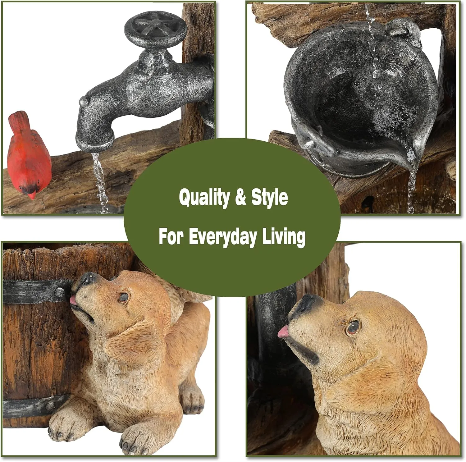 LuxenHome Outdoor Water Fountain, 30 Inch Puppies and Pump Resin Water Fountains Indoor with LED Lights, Farmhouse Waterfall Outdoor, Indoor Fountains and Waterfalls for Patio, Garden Decor