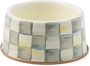 MACKENZIE-CHILDS Pet Bowl, Cute Cat and Dog Bowl for Food and Water, Gray-and-White Sterling Check, Medium