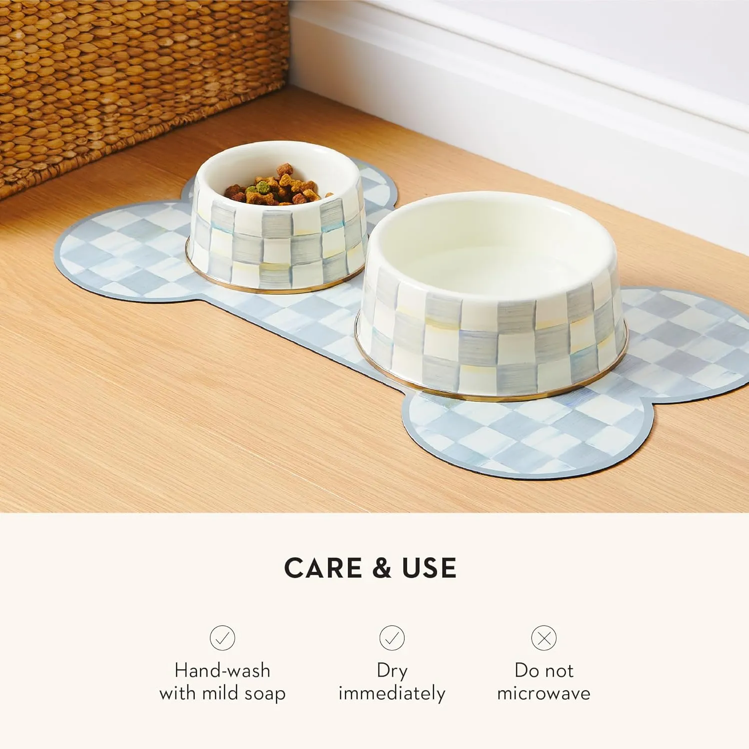 MACKENZIE-CHILDS Pet Bowl, Cute Cat and Dog Bowl for Food and Water, Gray-and-White Sterling Check, Medium