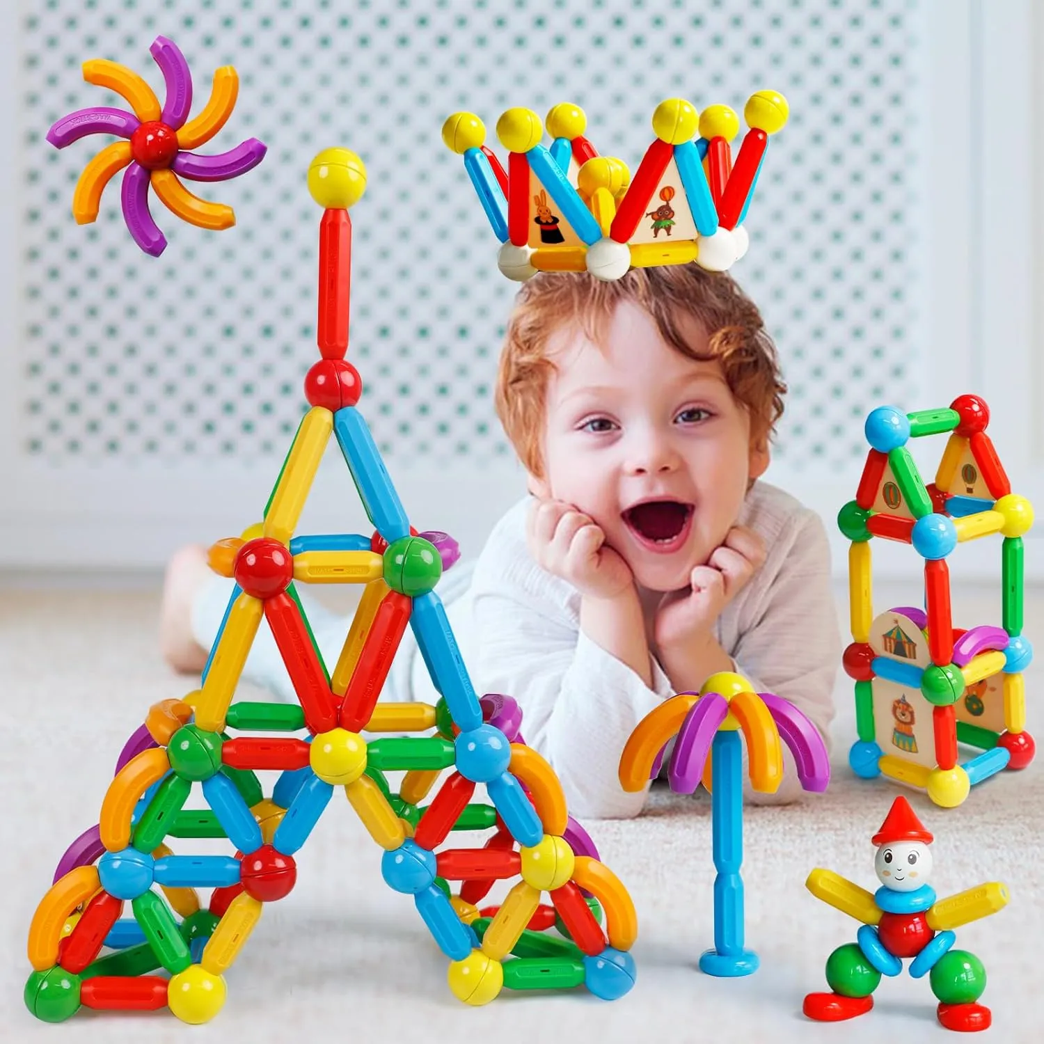 MAGBLOCK 136PCS Magnetic Sticks Toy Building Blocks Capable of Interconnection Magnet Tiles Balls Construction STEM Educational Learning Toys for 3  Year Old Boys & Girls - Ideal Children's Gift Set