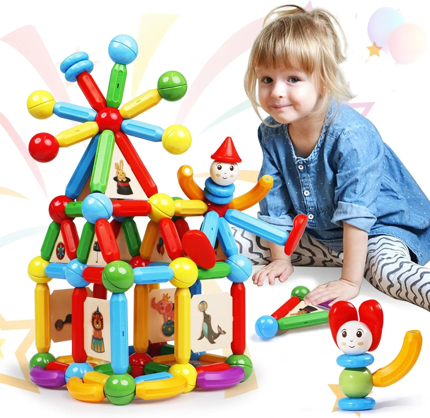 MAGBLOCK 136PCS Magnetic Sticks Toy Building Blocks Capable of Interconnection Magnet Tiles Balls Construction STEM Educational Learning Toys for 3  Year Old Boys & Girls - Ideal Children's Gift Set