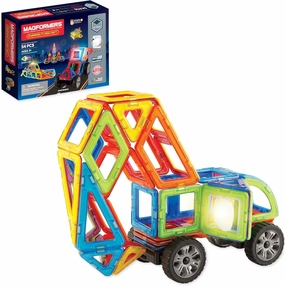 Magformers Dynamic Flash Magnetic Construction Blocks with Flashing Rotating LED and Wheels.