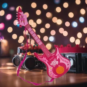 Maggie Interactive Electric Musical Guitar Toy with Keys, Demo Music, Sound, Flashing Lights for Kids Birthday Present, (Pink)