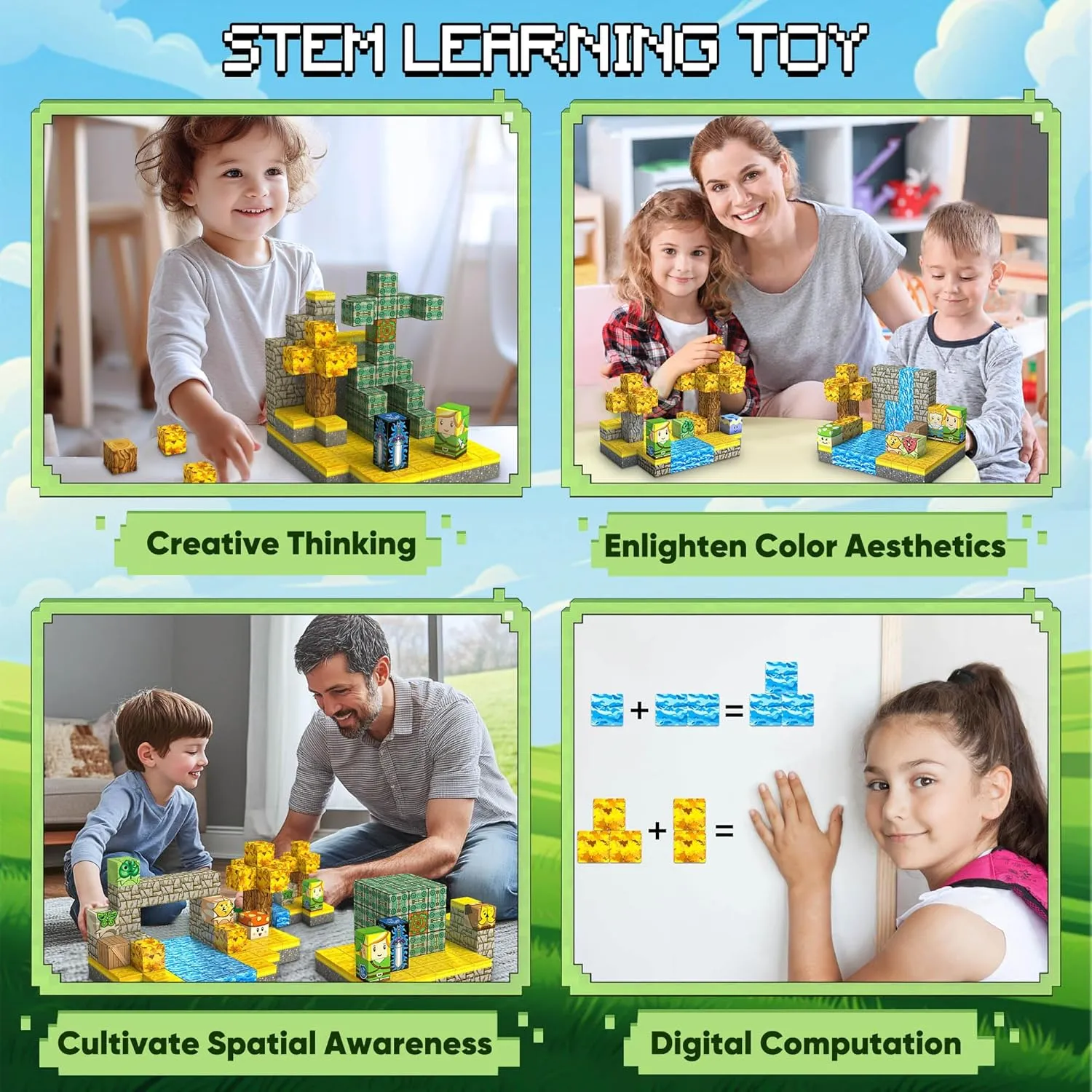 Magnetic Blocks Toys, 100PCS Magnetic Building Blocks Toys Based on Classic Games, STEM Magnets Sensory Toys for Kids, Magnetic Building Blocks Suitable for Boys Girls 4  (Yellow)
