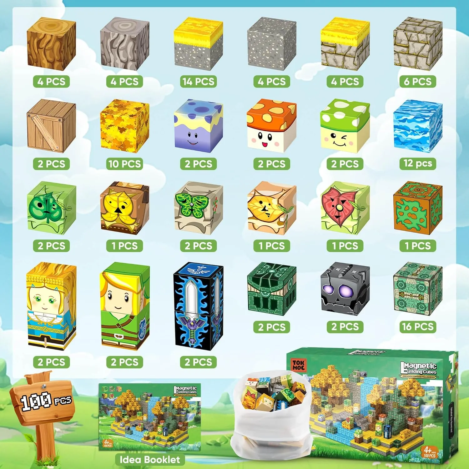 Magnetic Blocks Toys, 100PCS Magnetic Building Blocks Toys Based on Classic Games, STEM Magnets Sensory Toys for Kids, Magnetic Building Blocks Suitable for Boys Girls 4  (Yellow)