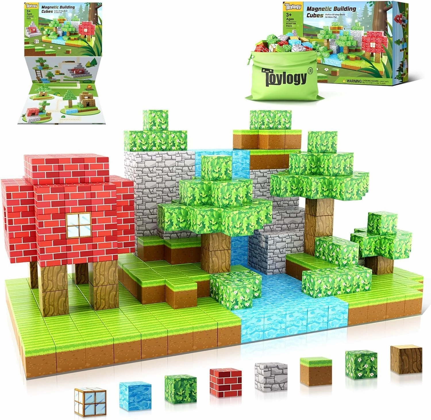 Magnetic Blocks-Build Mine Magnet World Edition, Magnetic Toys for Boys & Girls Age 3-4 4-5 6-8,STEM Montessori Sensory Toys for Toddlers Gifts for 3  Years Old,48PCS Fidget 1" Cubes Construction Toy