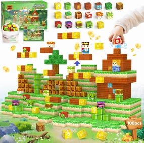 Magnetic Blocks Toys, 100PCS Magnetic Building Toys Based on The Game Super Plumber, STEM Magnets Sensory Toys for Kids, Magnetic Building Blocks Suitable for Boys Girls 4  (Green)
