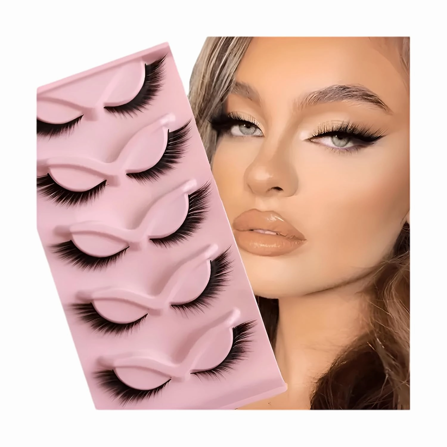 Magnetic Eyelashes Natural Look – 5 Pairs Fluffy Cat Eye False Eyelashes with Wings, Faux Mink Reusable Adhesive Lashes for Dramatic Volume, Lightweight & Hypoallergenic Design