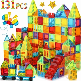 Magnetic Tiles, 131PCS Magnetic Blocks with 2 Cars, Learning Magnetic Building Blocks Sets, Educational Magnets Tiles Toys for Boys Girls Kids Ages 3 4 5 6 7 8 9  Year Old