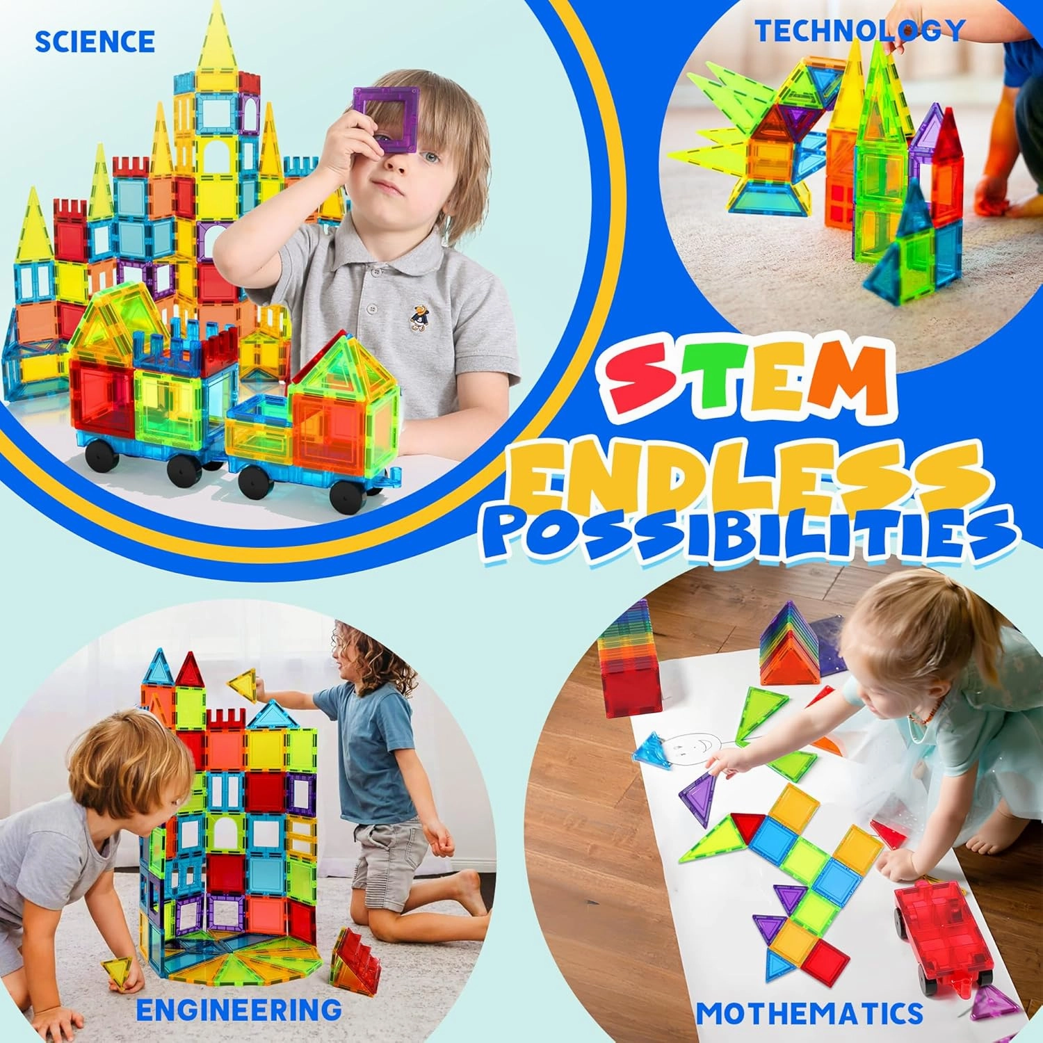 Magnetic Tiles, 131PCS Magnetic Blocks with 2 Cars, Learning Magnetic Building Blocks Sets, Educational Magnets Tiles Toys for Boys Girls Kids Ages 3 4 5 6 7 8 9  Year Old