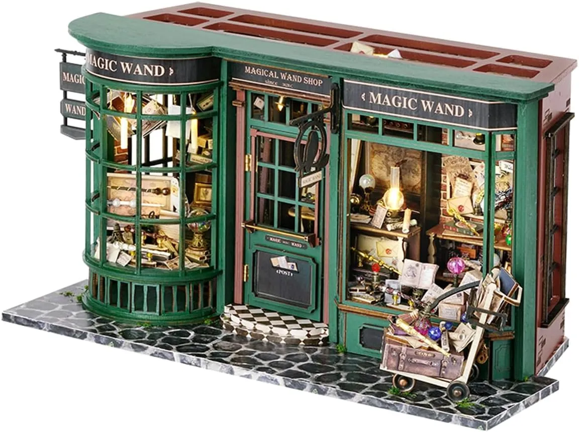 MAGQOO DIY Miniature Dollhouse Kit, DIY Wooden Dollhouse Kit Miniature House Kit, Creative Room Idea(Magic Wand Shop)