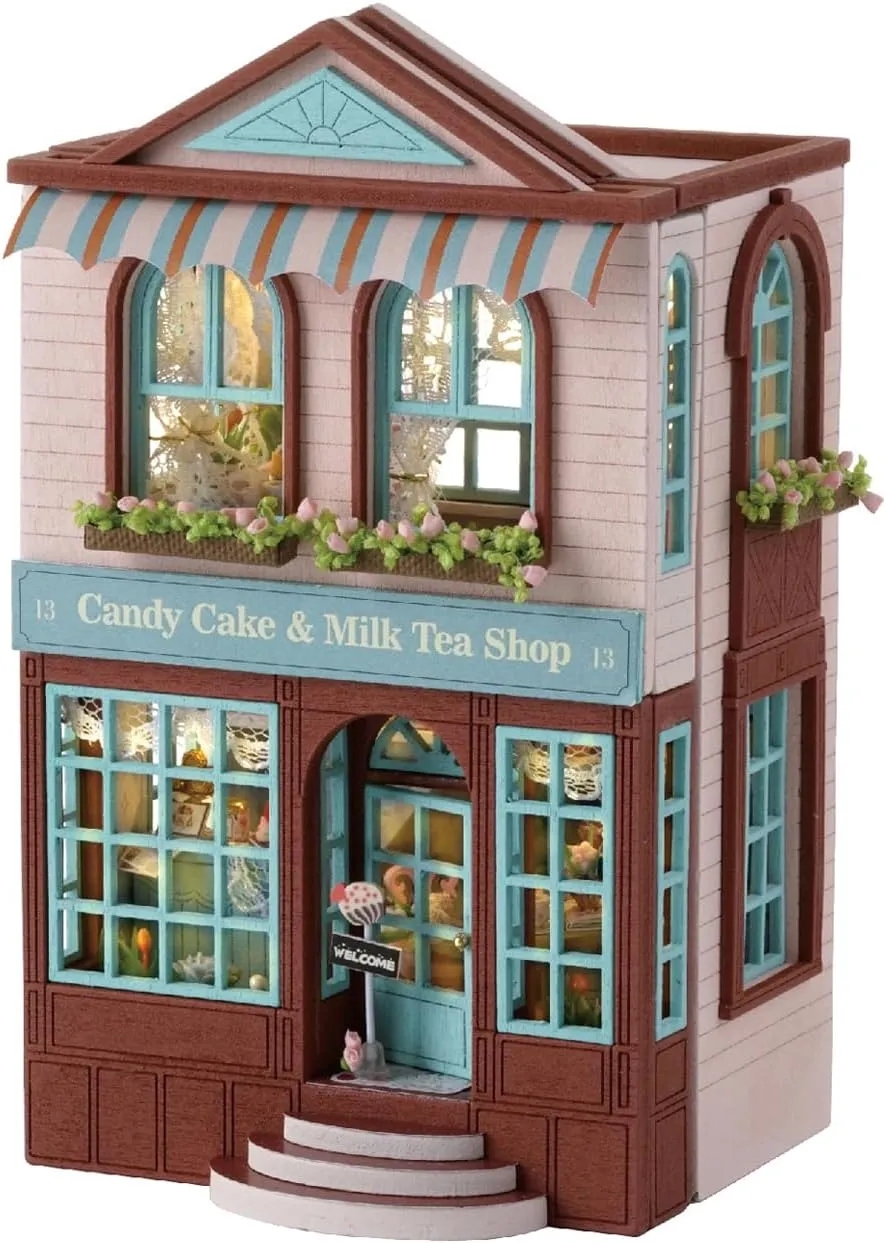 MAGQOO DIY Miniature Dollhouse Kit with Furniture 1:100 Scale Creative Room Mini Wooden Doll House Accessories DIY Miniature House Kit(Candy Cake)