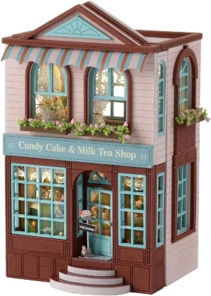 MAGQOO DIY Miniature Dollhouse Kit with Furniture 1:100 Scale Creative Room Mini Wooden Doll House Accessories DIY Miniature House Kit(Candy Cake)
