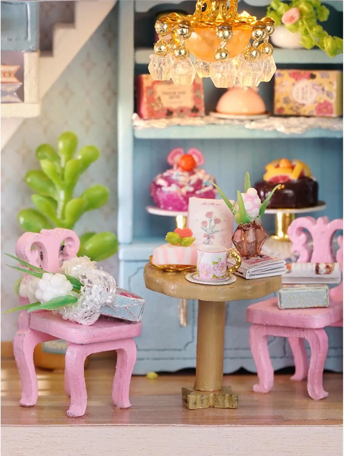 MAGQOO DIY Miniature Dollhouse Kit with Furniture 1:100 Scale Creative Room Mini Wooden Doll House Accessories DIY Miniature House Kit(Candy Cake)