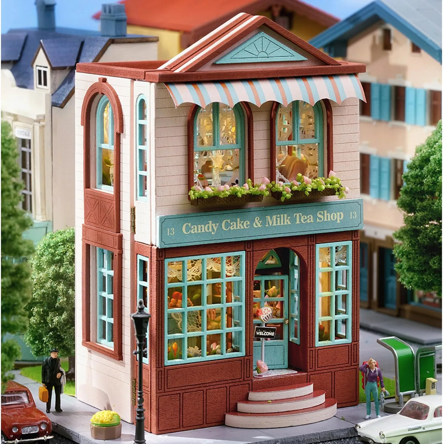 MAGQOO DIY Miniature Dollhouse Kit with Furniture 1:100 Scale Creative Room Mini Wooden Doll House Accessories DIY Miniature House Kit(Candy Cake)