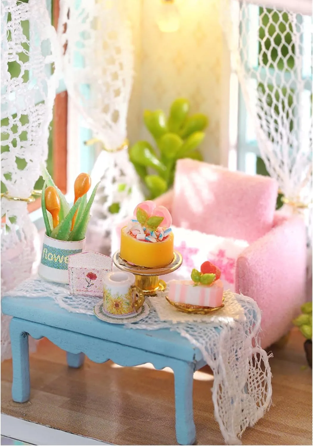 MAGQOO DIY Miniature Dollhouse Kit with Furniture 1:100 Scale Creative Room Mini Wooden Doll House Accessories DIY Miniature House Kit(Candy Cake)