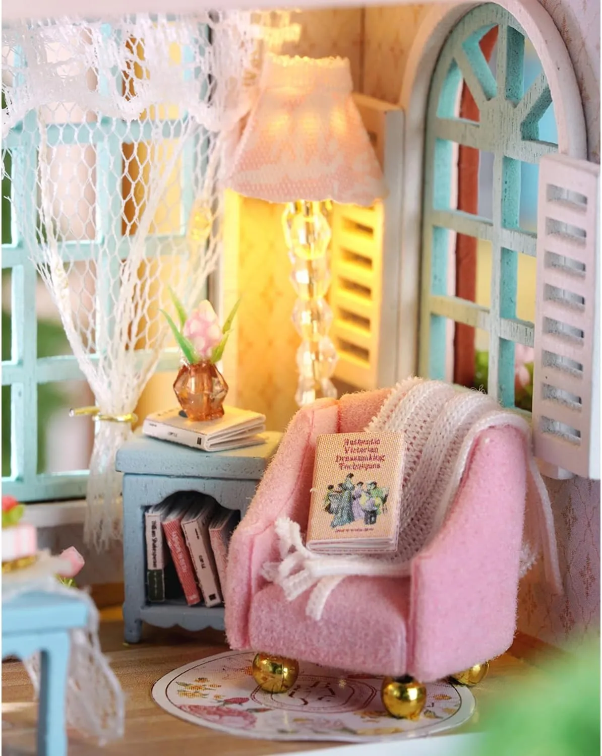 MAGQOO DIY Miniature Dollhouse Kit with Furniture 1:100 Scale Creative Room Mini Wooden Doll House Accessories DIY Miniature House Kit(Candy Cake)