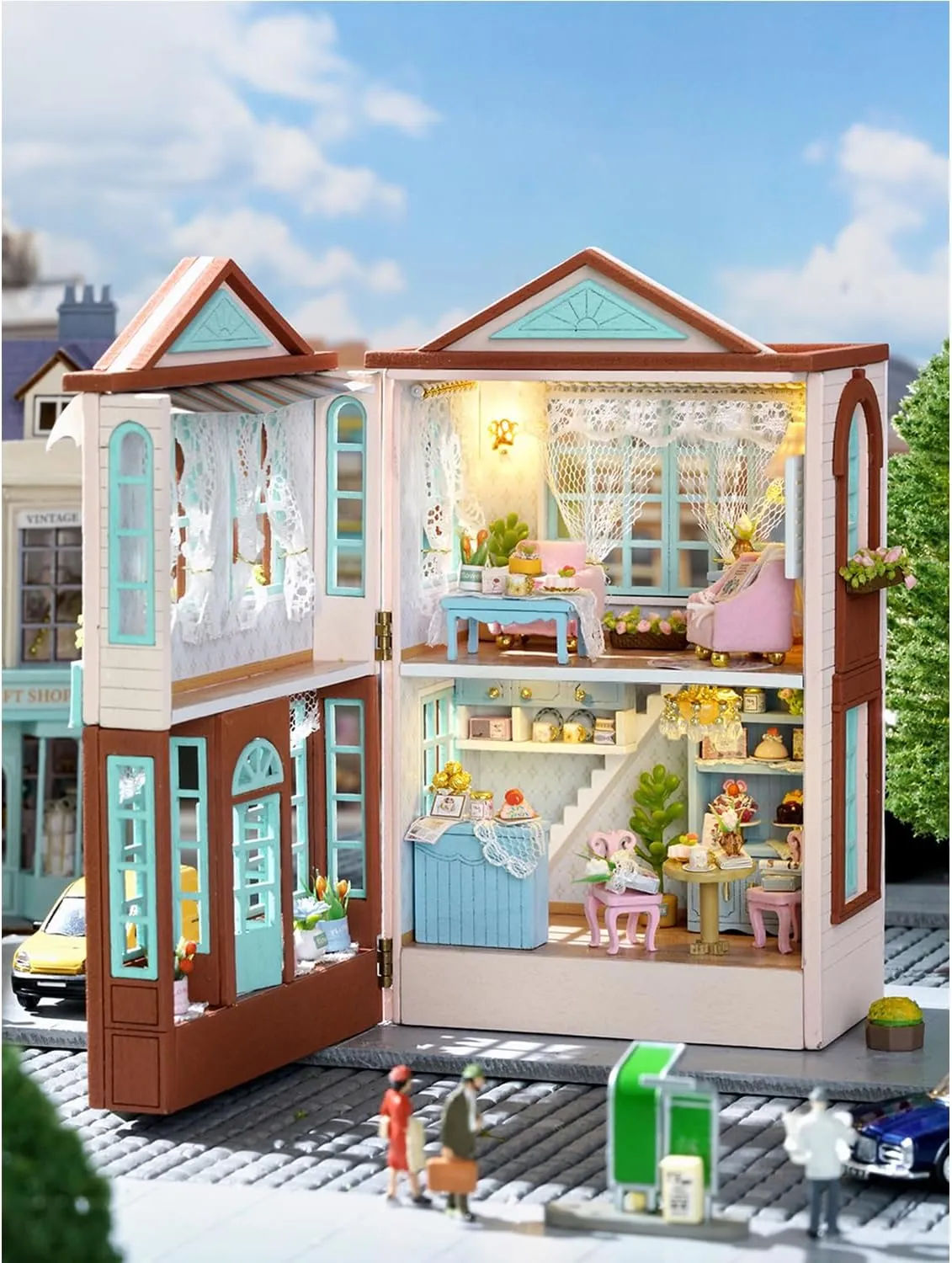 MAGQOO DIY Miniature Dollhouse Kit with Furniture 1:100 Scale Creative Room Mini Wooden Doll House Accessories DIY Miniature House Kit(Candy Cake)