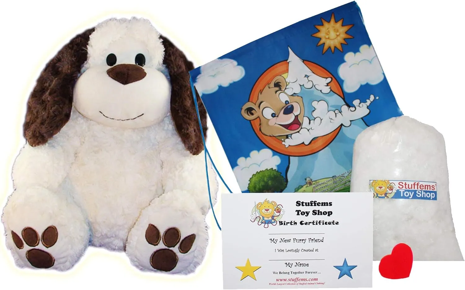 Make Your Own Stuffed Animal 16" "Button The Dog - No Sew - Kit with Cute Backpack!