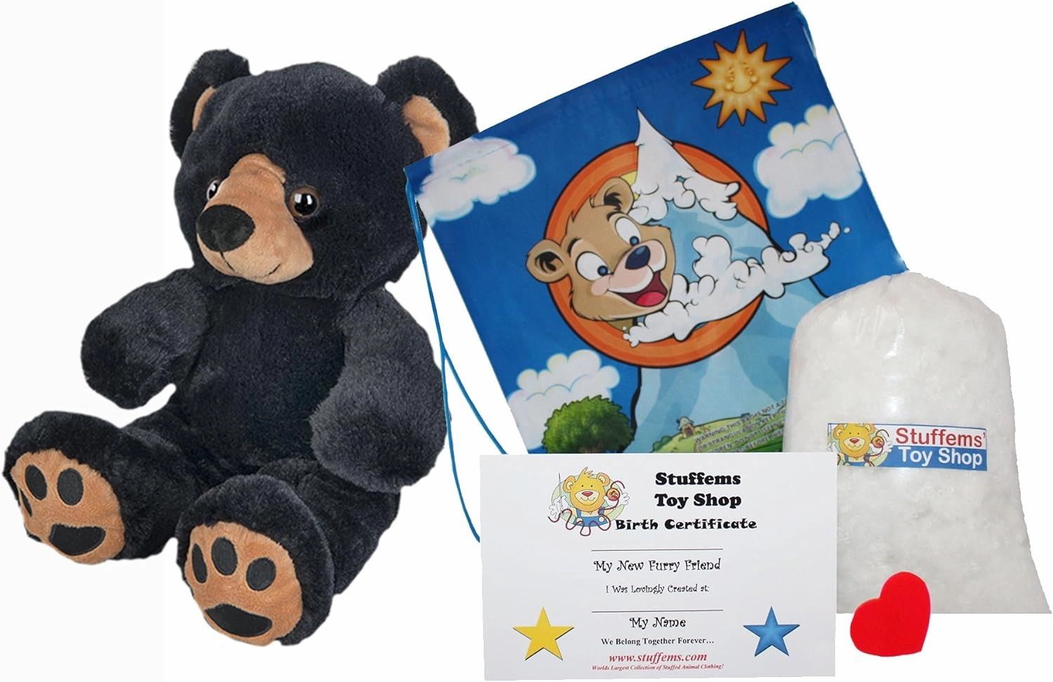 Make Your Own Stuffed Animal Benjamin The Black Bear Kit 16"- No Sew - Kit with Cute Backpack!