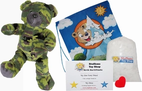 Make Your Own Stuffed Animal GI Camo Bear Kit 16"- No Sew - Kit with Cute Backpack!