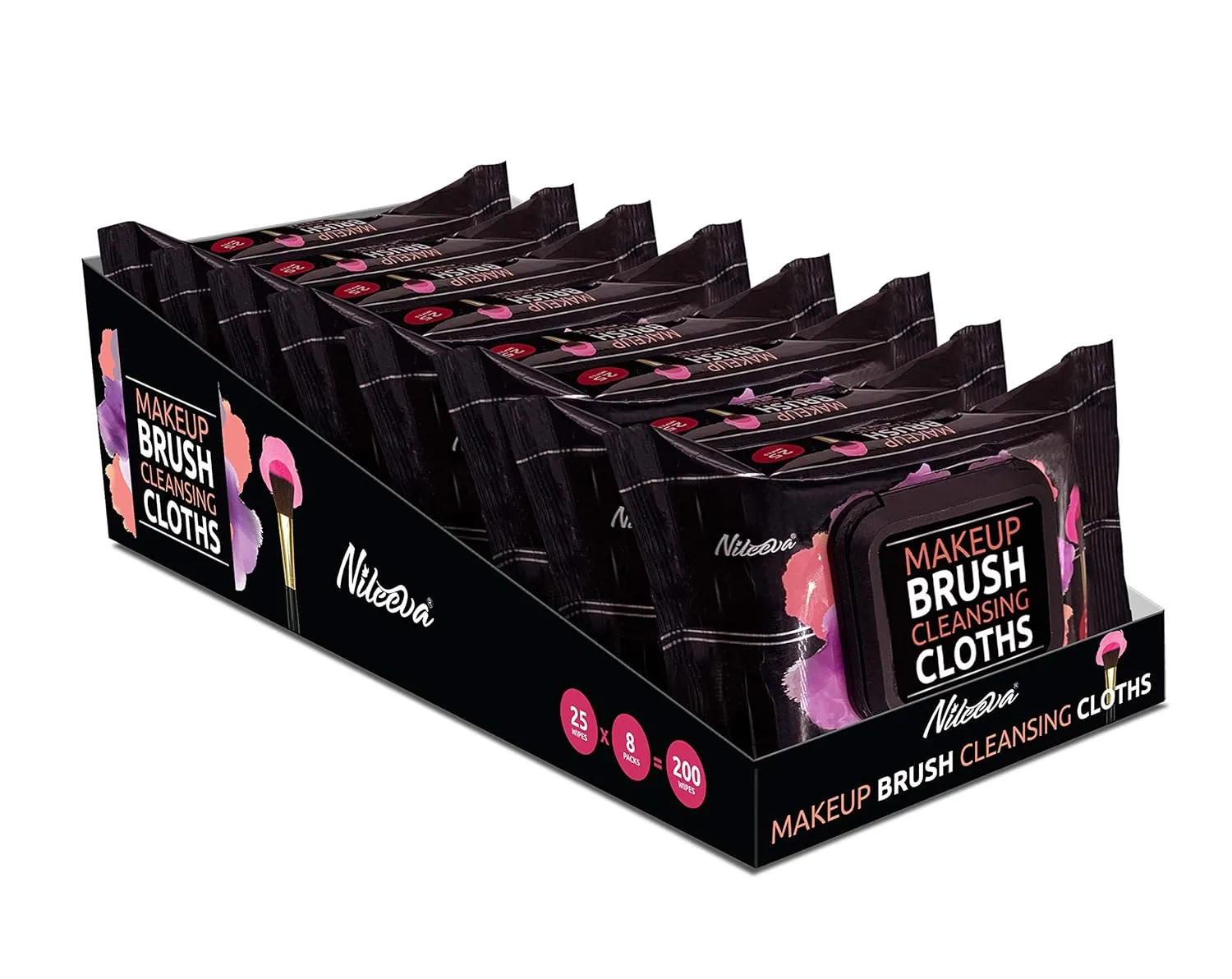 Makeup Brush Cleansing Wipes / Cloths, Quick & Convenient Leaves Your Brush Clean & Fluffy (8 Pack = 200 Wipes)