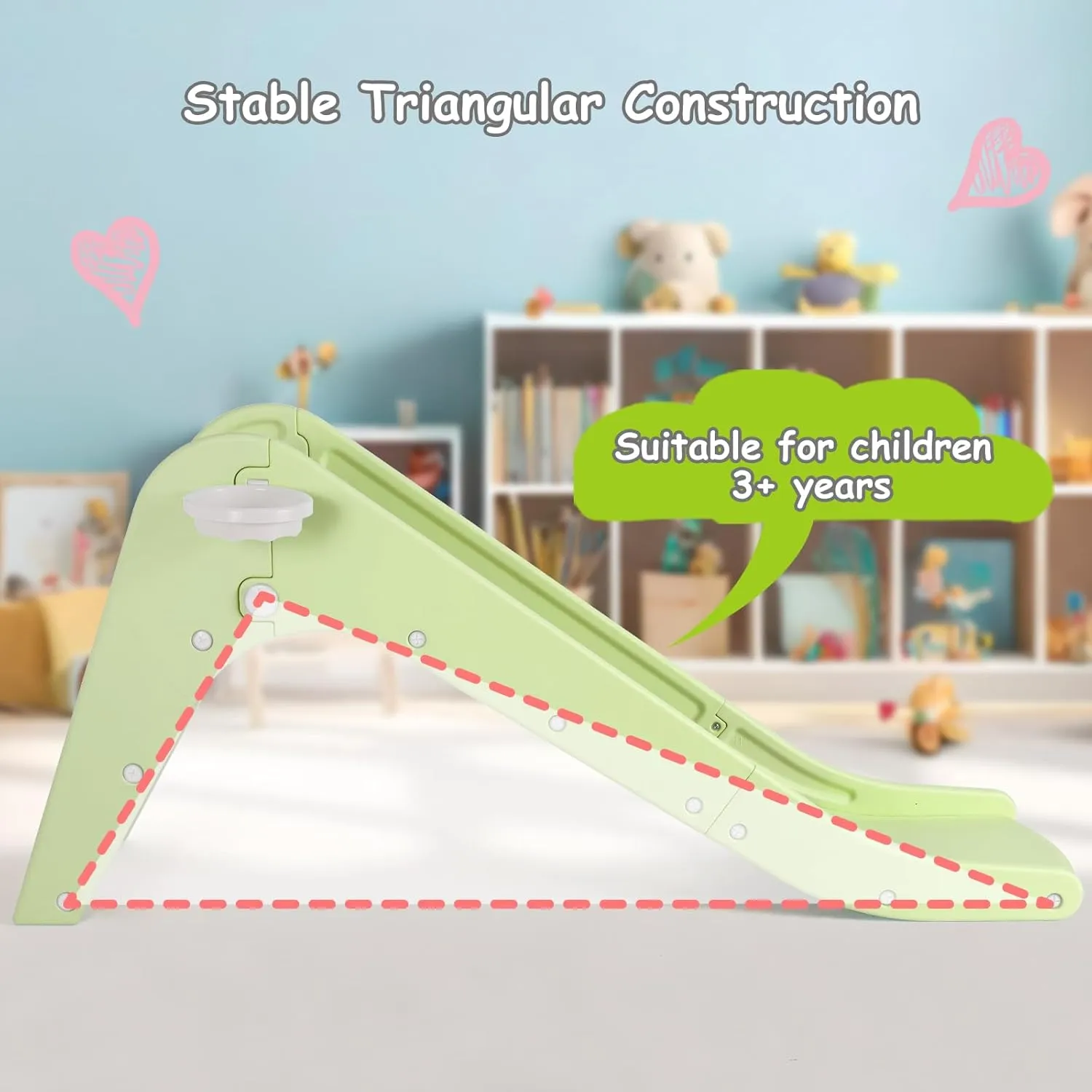 Mamizo Freestanding Toddler Slide with Basketball Hoop & Ball, Climbing Playset for 3  Years (Light Green)