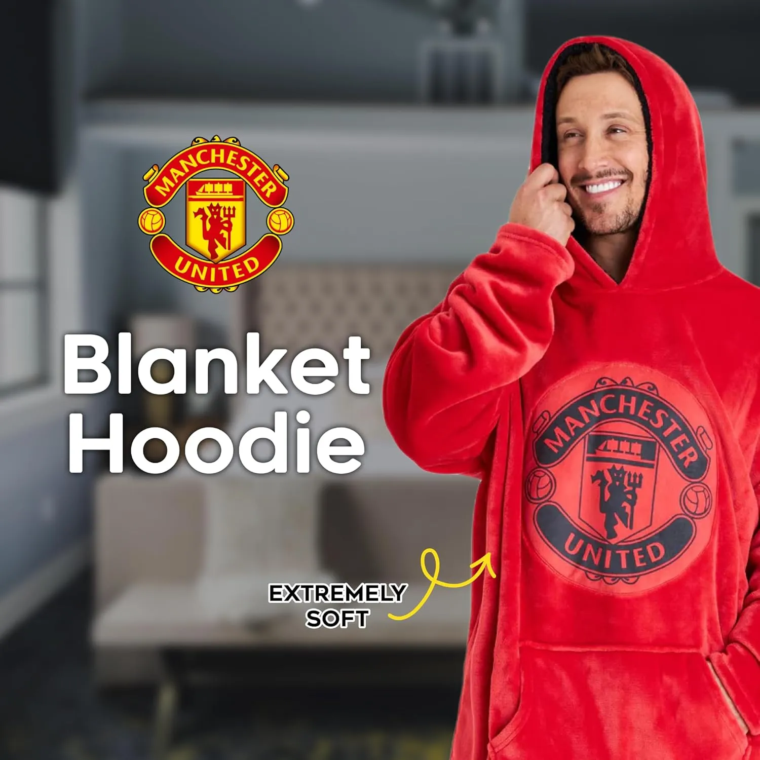 Manchester United F.C. Oversized Hoodie Blanket - Warm & Comfy for Men, Soft Fleece Football Hoodie