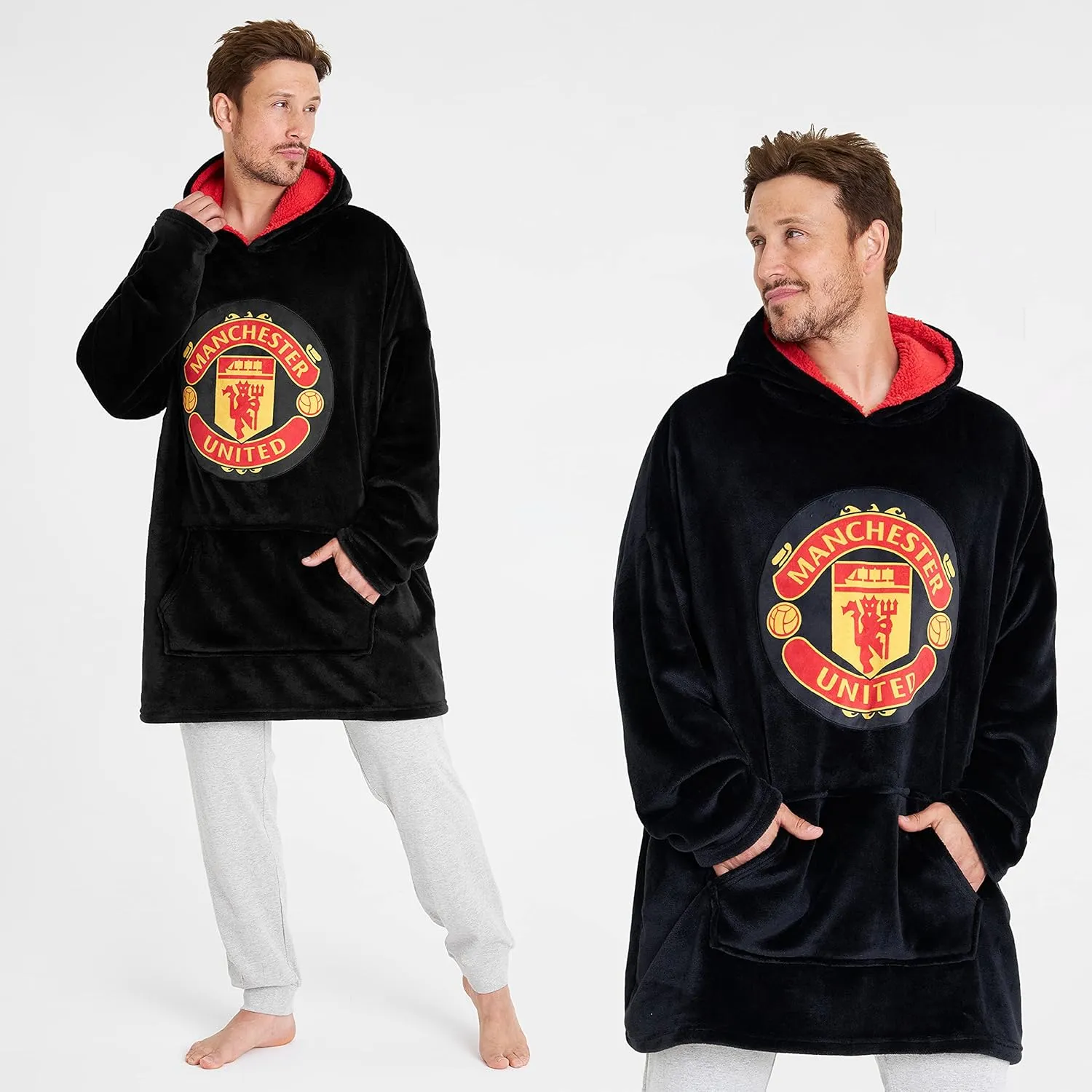 Manchester United F.C. Oversized Hoodie Blanket - Warm & Comfy for Men, Soft Fleece Football Hoodie