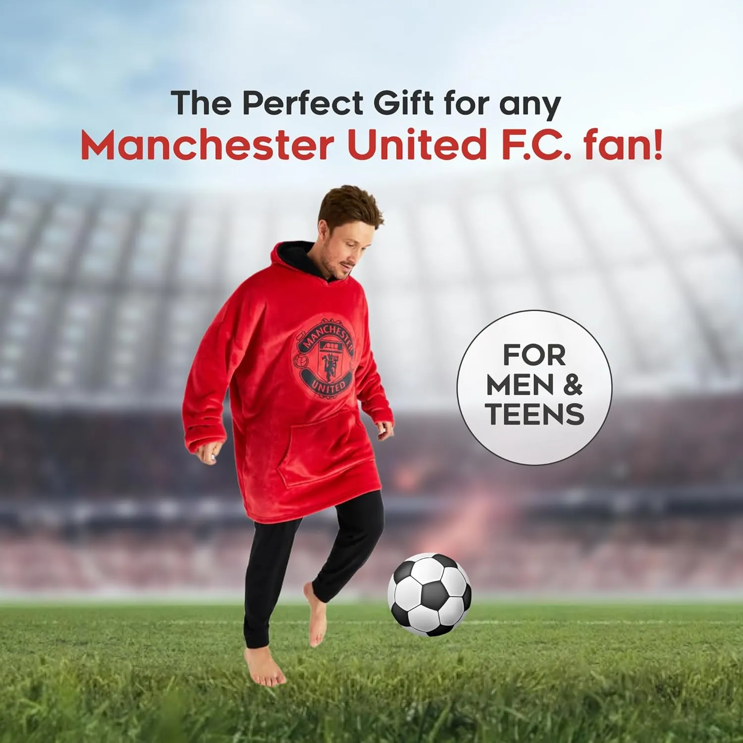 Manchester United F.C. Oversized Hoodie Blanket - Warm & Comfy for Men, Soft Fleece Football Hoodie