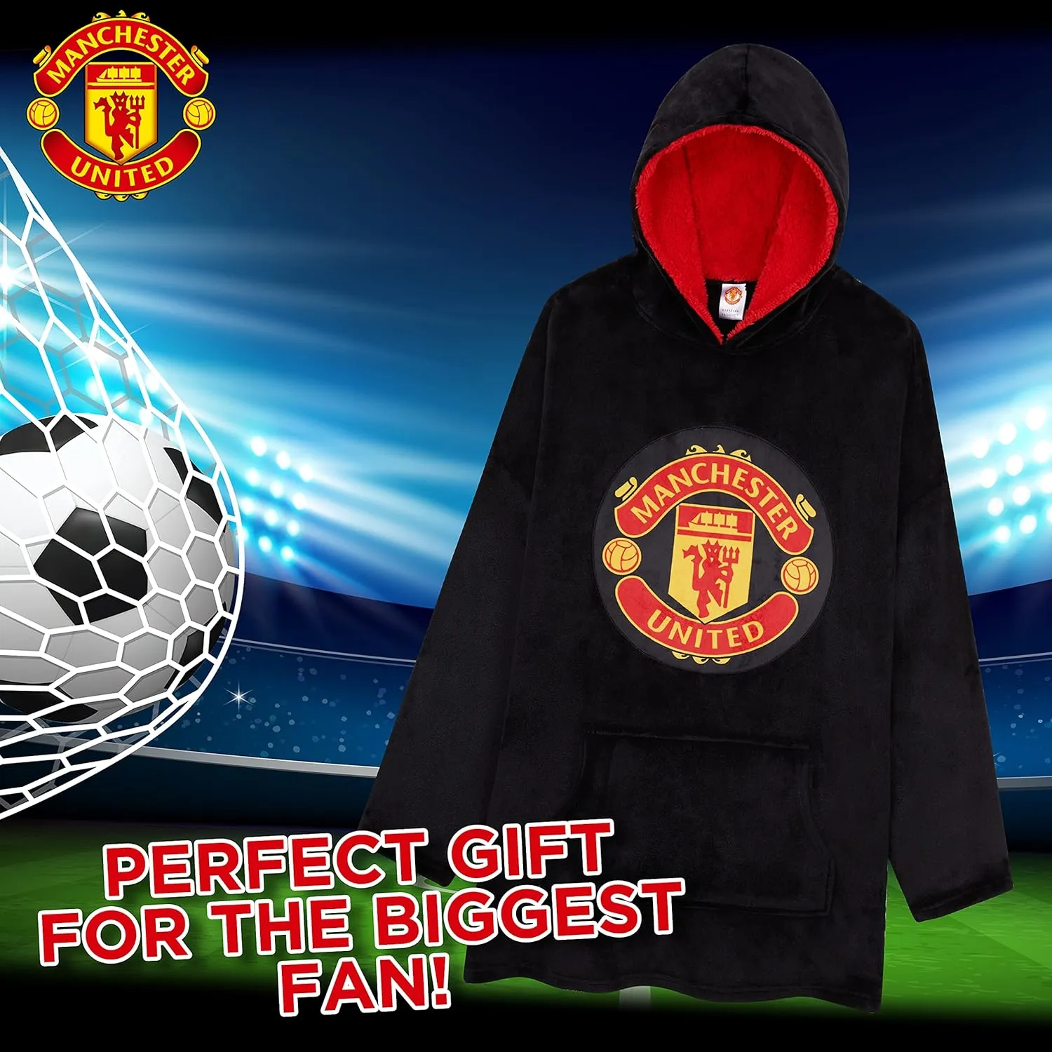 Manchester United F.C. Oversized Hoodie Blanket - Warm & Comfy for Men, Soft Fleece Football Hoodie