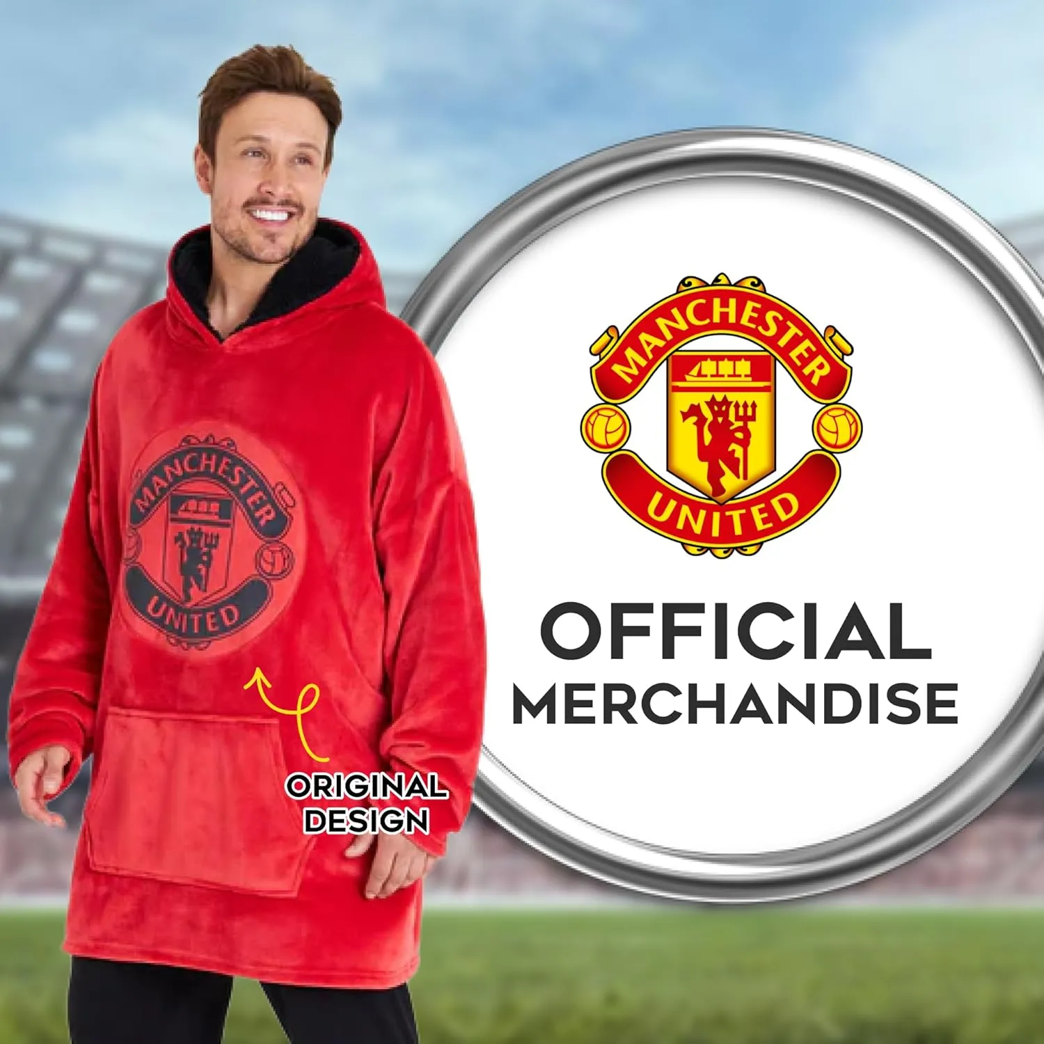 Manchester United F.C. Oversized Hoodie Blanket - Warm & Comfy for Men, Soft Fleece Football Hoodie