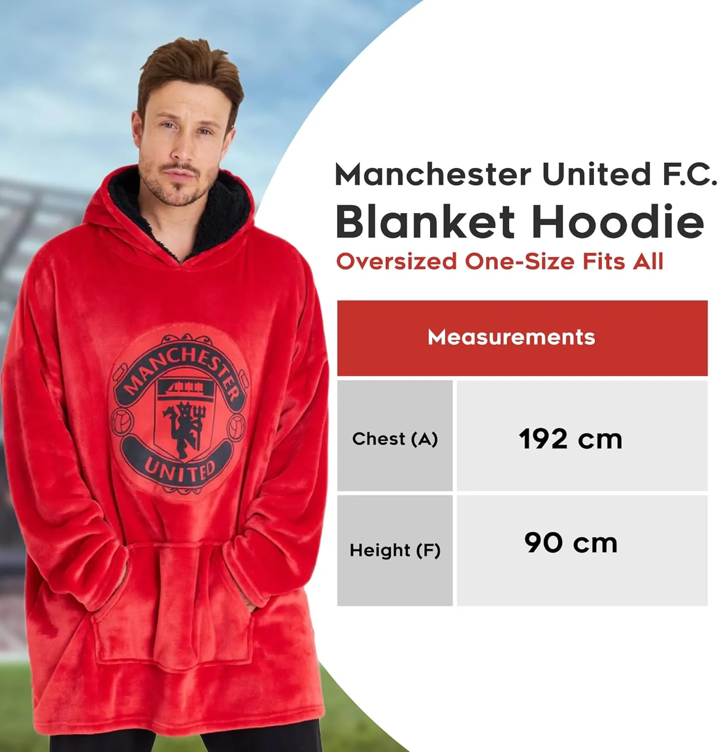Manchester United F.C. Oversized Hoodie Blanket - Warm & Comfy for Men, Soft Fleece Football Hoodie