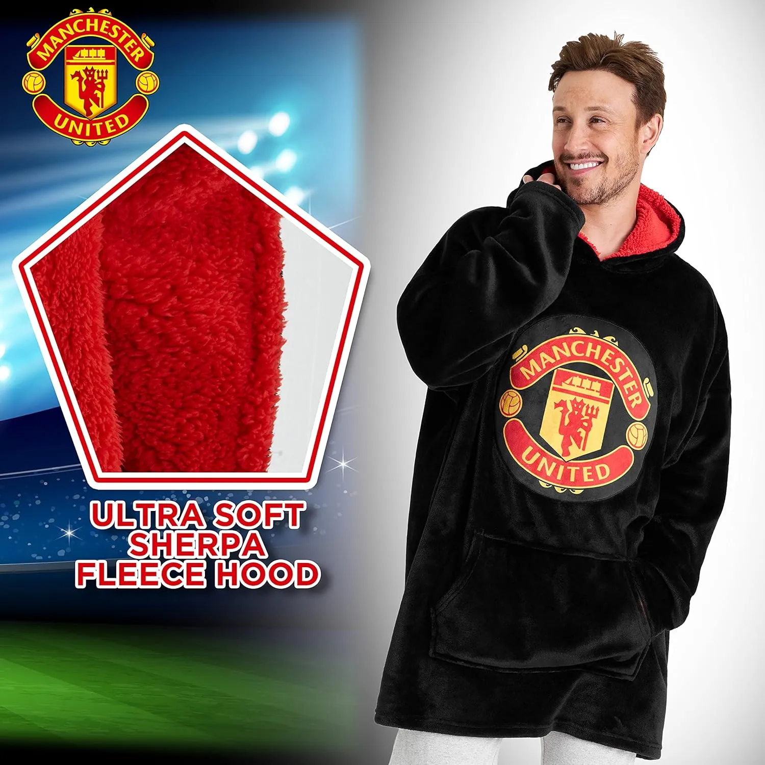 Manchester United F.C. Oversized Hoodie Blanket - Warm & Comfy for Men, Soft Fleece Football Hoodie