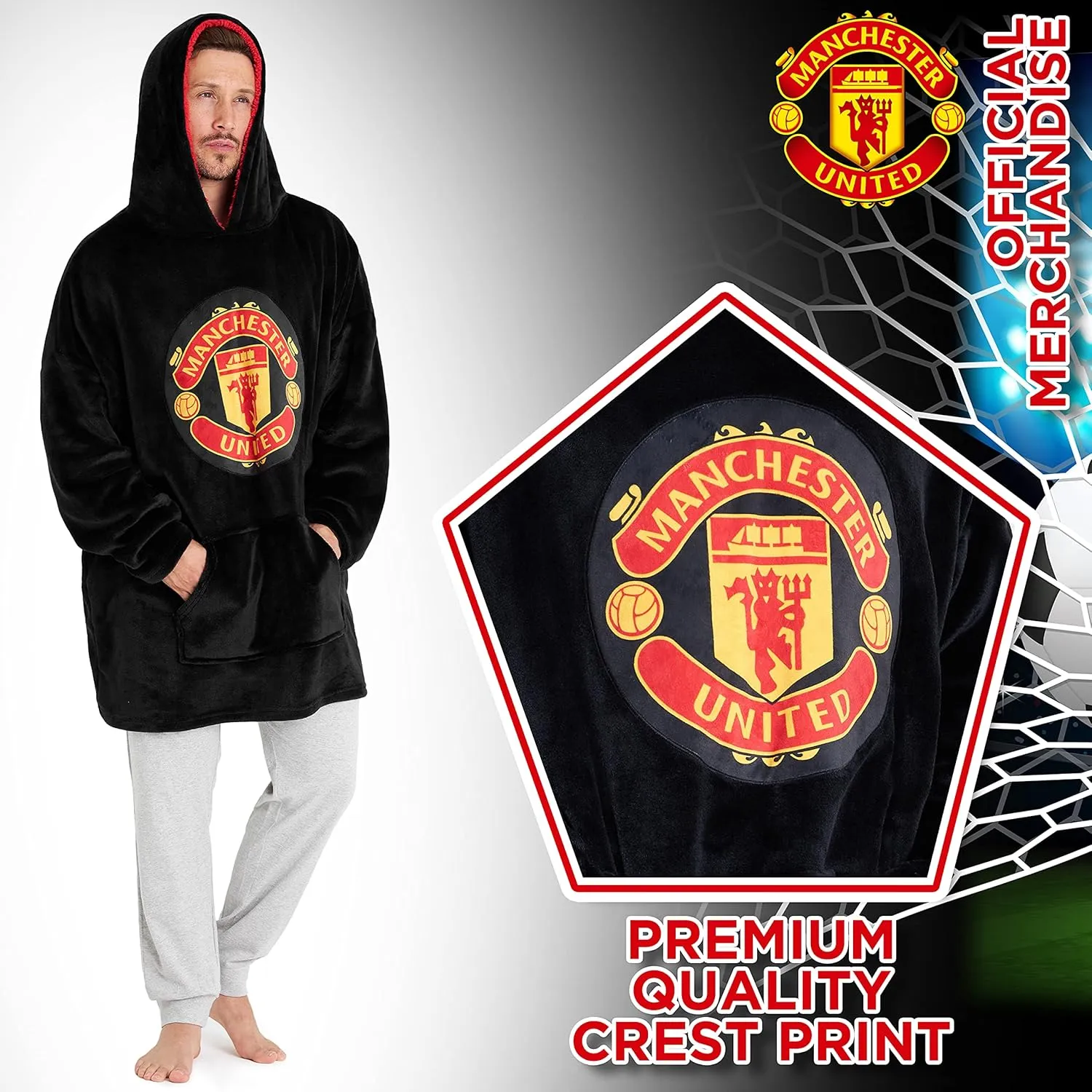 Manchester United F.C. Oversized Hoodie Blanket - Warm & Comfy for Men, Soft Fleece Football Hoodie