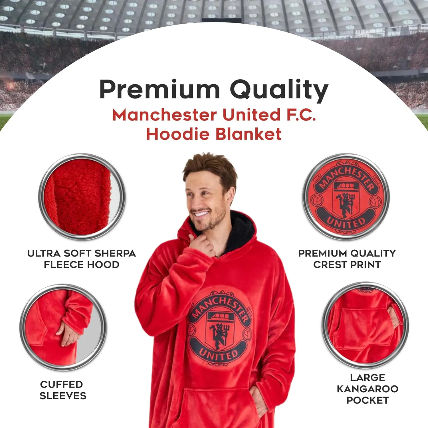 Manchester United F.C. Oversized Hoodie Blanket - Warm & Comfy for Men, Soft Fleece Football Hoodie